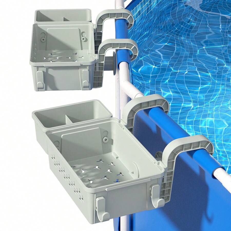 POOLHACKER 2024 Upgrade 2 Sets Poolside Storage Basket, Above Ground Pool Accessories, Swimming Pool Storage Basket With Pool Cup Holder, Poolside Storage To Organize Cup Towel