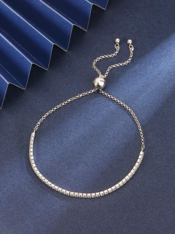 1pc S925 Sterling Silver Bracelet, Women's Adjustable CZ Stone Decorated Simple Elegant Lightweight Luxury Small Niche Tennis Style Bracelet, Daily Wear Versatile Gift