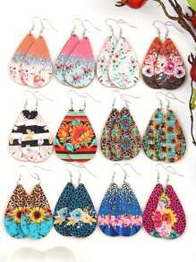 24pcs/Set Bohemian Style Water Drop Flower Pendant Earrings, Fashion Jewelry Set For Women & Girls, Daily Wear & Gift