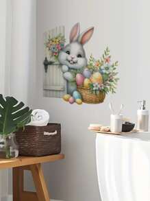 1pc Easter Bunny & Eggs Wall Decals, Waterproof PVC Self-Adhesive Stickers For Bathroom, Fridge, Locker, Home Decor, Add Festive Atmosphere - Multicolor - View 2