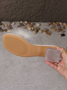 2025 Summer New High Heel Women Sandals, Fashion Dress Sandals, Slip-On Sandals, Chunky Heel Women Sandals, Holiday Ladies Slippers - Beige - View 6