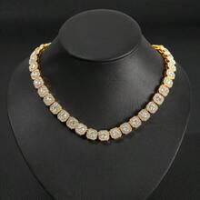 1 pieza Collar de cadena cubana con zirconia cúbica en talla baguette, cuadrado y unisex - Collar de gargantilla lujoso y personalizado (enviado según el tamaño de la longitud)
