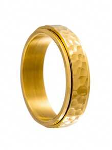 1 Pc Custom Hand-Hammered Moon Crater Pattern Rotatable Ring Stainless Steel For Women Men Personalized Jewelry Birthday Party Valentine's Day Jewellery Gift Name Engrave - Multicolor - View 25