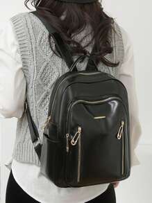 Large Capacity Fashion Women Travel Laptop Backpack, Student Backpack, Street Style - Black - View 5