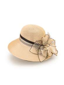 1pc Outdoors Casual UV Protection Sun Hat, Spring/Summer, Women's Large Floral Chiffon Sun Protection Hat, Matching Unisex Bucket Hat Y2K Style