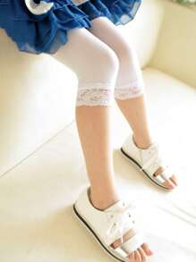 2/3/4/5 Pairs Lace-Trimmed Candy Color Girls 3/4 Leggings & Capri Shorts, Spring/Summer