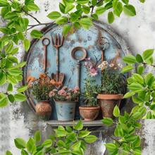 Rustic Garden Tools Wooden Sign For Room Decor, Primitive Wooden Wall Art, Fanciful Wooden Carved Plaque, Suitable For Home, Restaurant, Cafe, Garage Decoration, Hole Style Varies In Metal Bedroom Decor Home Decor Wall Decor - Multicolor - View 5