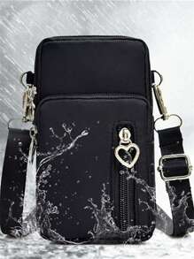 Sac à bandoulière minimaliste noir avec pochette pour téléphone, sac de téléphone en forme de cœur, sac à main, étui pour téléphone portable, pochette, léger, moderne, porte-cartes de crédit et d'identité, espèces, décontracté, cadeau pour professeurs, travail, déplacement, vacances, cadeau pour femme, cols blancs, fournitures scolaires, Fête des Enseignants, Rentrée des Classes, Saint-Valentin, portefeuille, pochette, sac pour téléphone pour femmes, portefeuille