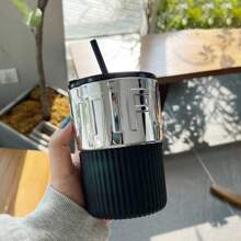 1 件装玻璃杯高美观咖啡杯奢华牛奶杯家用水杯带吸管茶杯