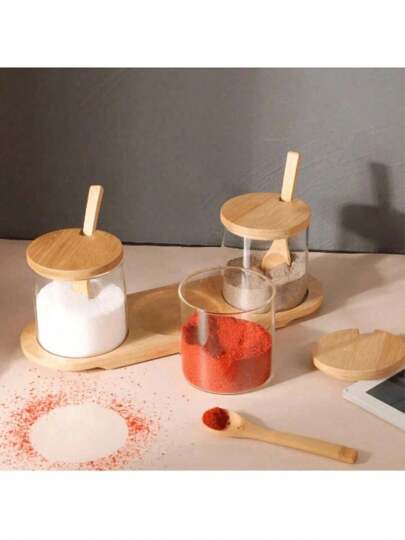 1个玻璃调料罐，加厚防潮调味料容器，厨房盐/糖/味精瓶