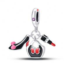 925 Sterling Silver Women's Jewelry Lipstick Perfume High Heels Imitation Series Charms Dress And Flower Charms Red High Heels Charms Suitable For Women's Bracelets DIY Jewelry Making And Daily Clothing Matching Jewelry Decoration Suitable For Girls