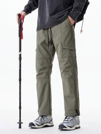 New Multi-Pocket Cargo Pants Men, Outdoor Functional Cargo Pants, Solid Color Hiking Casual Trousers