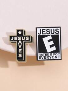 1 Stück kreative schwarz-weiße englische Buchstaben Legierungsabzeichen, personalisierte englische Phrase Metall Anstecknadel mit Kreuz