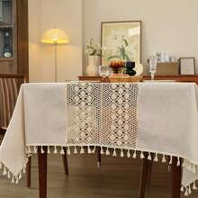 Toalha de mesa simples de crochê retrô rural, borla oca de penas de pássaros estilo country, tecido de malha, toalha de mesa quadrada de patchwork de renda, adequada para penteadeiras, banquetes, casamentos, decoração de casa, toalha de mesa decorativa de piano