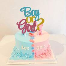 1 PC Glitter "Boy Or ? Girl" Gender Reveal Cake Topper - Paper Cake Decoration For Gender Reveal & Baby Shower Celebrations, Dual-Toned Pink & Blue Design, No Feathers, Electricity-Free Use - Multicolor - View 1
