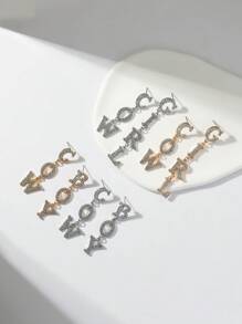 1 对西部牛仔女牛仔字母设计水晶镶嵌耳环，适合女性、日常和节日礼物 - 字母耳環 - 查看 10