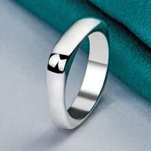 925 Silver Plated Smooth Round Square 5-10# Ring For Women Men Wedding Charm Engagement Party Fashion Jewelry - Silver - View 2
