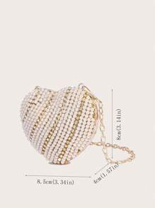 Women Mini Evening Bag, Luxury Pearl & Rhinestone Decor, Clutch Handbag, Shoulder Bag, Heart-Shaped Crossbody, Fashion Banquet Bag, 2024 New Design - Gold - View 5