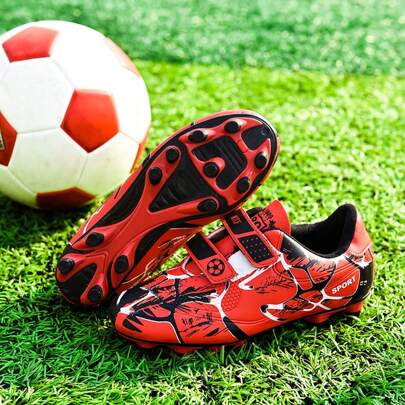 Scarpe da calcio leggere, traspiranti, con assorbimento degli urti, antiscivolo, resistenti, alla moda, adatte per studenti e sport all'aperto su erba, con tacco alto e tacchetti corti