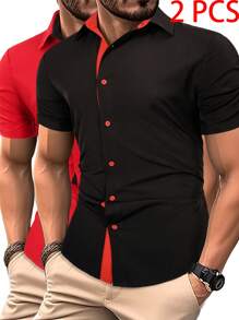 Men's Colorblock Short Sleeve Shirt, New Design For Summer - Black - View 1