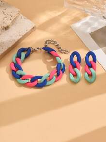 Set de pulsera y aretes de cadena con acrilico estilo de pintura de caucho en color caramelo, accesorios de moda como regalo para el Día de San Valentín, mamá, madre, Día de la Madre