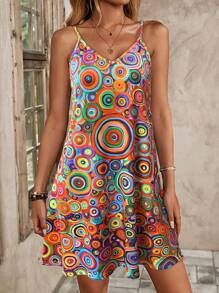 Women's V-Neck All-Over Print Mini Dress - Sexy Vacation Beach Dress, Flowy Summer Party Dress For Women,Casual Summer Outfits For Women, Leisurely Summer Dresses For Women,Daily Vacation Outfits Women
