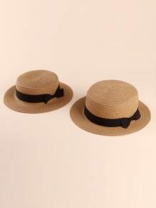 1/2pcs Kids & Parent Matching Bow Decor Summer Sun Straw Hat Set - Bow Straw Hat - View 4