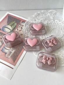 1pc Fashion Black/Pink Transparent Heart Bow Contact Lens Case, Portable Eye Care Tool Storage Box For Girls - Multicolor - View 5