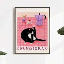 1 Pieza Cartel de lienzo con diseño de gato lindo, arte de pared con tema de animal vintage moderno para decoración del hogar, oficina, sala de estar, dormitorio, cocina, baño, sin marco