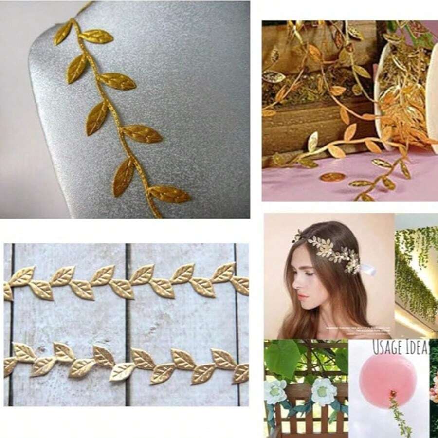 18m Olijfblad Lint Naai Ambachten Scrapbook DIY Haaraccessoires Strik Kroon Garland Servetring Cadeaupapier, Goudfolie Decoratief Lint met Kunstblad Lint Garland voor Bruiloft Decoratie, Kerstmis, Naaiwerk, Ambachten, Scrapbooking, Cadeaupapier DIY