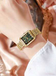 4pcs/Set Women's Fashion Casual Square Roman Numerals Dial Elegant Simplistic Quartz Watch Set, Not Including Watch Box - Gold - View 5