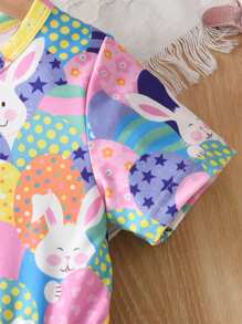 Vestido con estampado de elementos de Pascua y superposición de malla, de manga corta, para niña