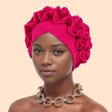 Ruffled Turban Cap Women's Head Wraps Soft Comfortable Headscarf Bonnet Lady Solid Color Headgear - Crumpled Wood Ear - View 7