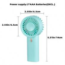 1 pieza Mini ventilador de mano para volver a la escuela con 2 pilas AA (pilas no incluidas)