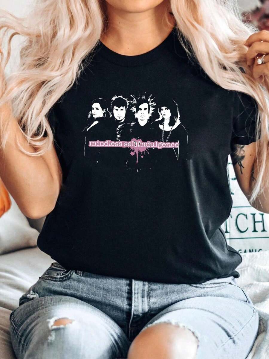 100% Cotton Y2K MSI Band If 2008 T Shirt Black XL Industrial Unisex Graphic Print Round Neck Short Sleeve Top For Everyday Wear Stretched Casual Designer Clothes For Women Fashion Breathable Comfortable Homme Soft Summer Versatile Slightly Stylish Streetwear - Black - View 1