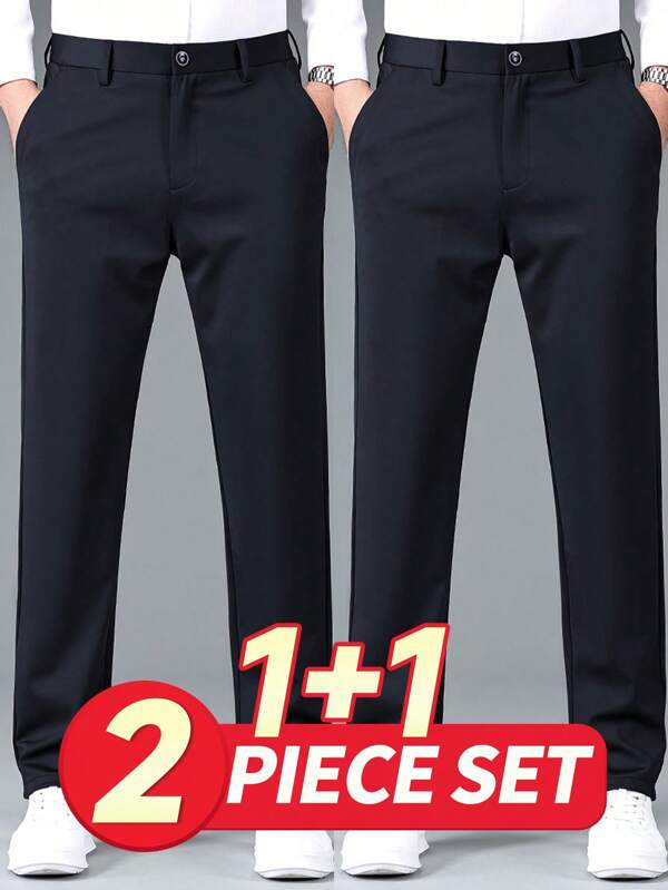 2 piezas Pantalones casuales inteligentes de twill elástico negro, pantalones slim fit para hombres, pantalones de traje de primavera y otoño, ropa formal para el trabajo, bodas, fiestas, Halloween, Navidad