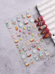 3PCS Easter Relief Nail Stickers, Cute Rabbit Nail Art Self-Adhesive Decoration Tools, Radish Print 5D Self-Adhesive Nail Design, Suitable For Acrylic Nails, Meniscus Supplies For Women And Girls, Holiday Gifts