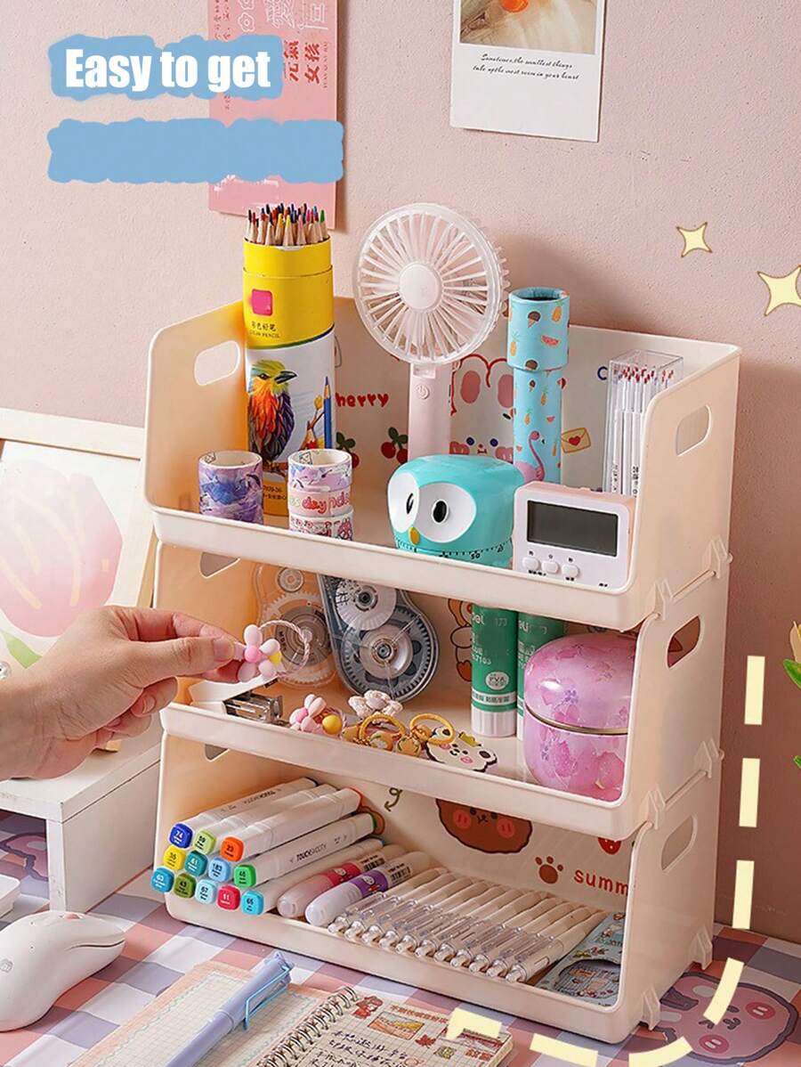 办公桌收纳盒，宿舍书桌文具收纳盒，化妆品收纳架