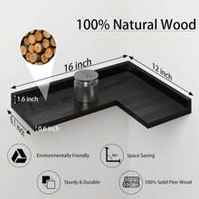 4-Tier Corner Floating Shelves, Rustic Pine Corner Shelves Wall Mounted, L-Shaped Floating Corner Shelves For Wall Storage, Creative Corner Wall Shelves For Bedroom,Bathroom&Any Room-Black