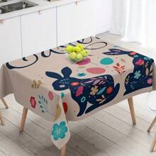1pc, Vintage Easter Happy Tablecloth, Easter Bunny Eggs Design, Perfect For Spring & Summer Decorations, Easter Gift, Ideal For Indoor Outdoor/ Easter Party & Home Decorations, Farmhouse Decorations