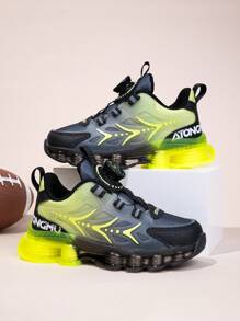 1 双青少年网眼厚底运动鞋，拼色鞋面，双层 PVC 鞋底，柔软舒适的网眼材质，轻便透气，可调节旋转扣，适合休闲和运动穿着彩色运动鞋 - 彩色 - 查看 1