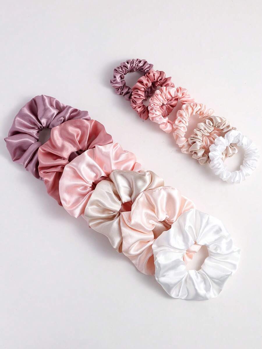 12个/套 女士缎面发圈，大小发绳，高马尾，不伤发绳发饰，女士发饰，秋季，旅行，美发工具，女士配饰，发饰，卷发，发圈，发圈，卷发配饰，礼物，旅行，女士礼物，发饰，圣诞礼物，圣诞礼物，弹力带 - 彩色 - 查看 1