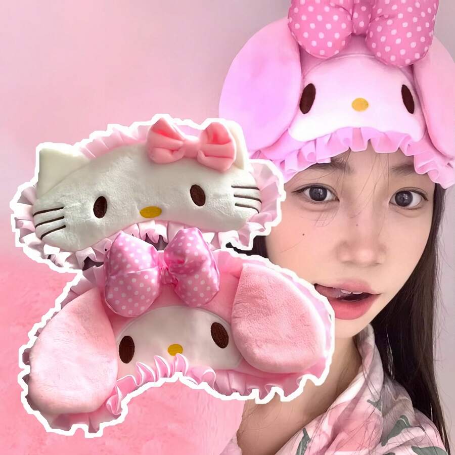Sanrio 1 件  卡哇伊粉色毛绒 3D 眼罩可爱配件遮光眼罩生日礼物旋律睡眠眼罩