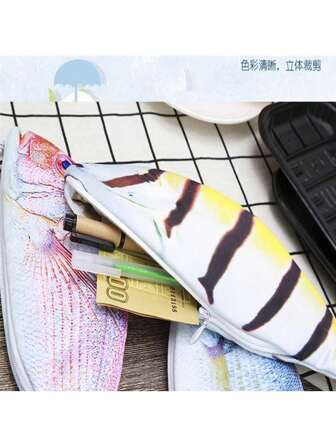 1 pieza Estuche de lápiz creativo con diseño de pez para niños y niñas, estuche de lápiz de gran capacidad con diseño de pescado salado simulado, estuche de lápiz para mujeres, billetera mini, monedero, billetera pequeña