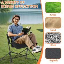 Hammock Camping Chair, Folding Portable Rocking Chair, Aluminum Alloy Adjustable Back Swinging Chair With Pillow Cup Holder, Recliner With Carry Bag For Outdoor Travel Lawn Backyard - 黑色 - 查看 6