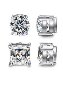 1 对 8 毫米不锈钢磁性圆形耳钉，镶嵌锆石水晶，非穿孔磁性夹式耳环