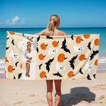 [1pc] Customized Ghost Print Beach Towel, Super Absorbent Quick Dry Swimming Towel, Ideal For Beach, Swimming, Outdoor Camping Travel, Essential Beach Gear Summer,Holiday
