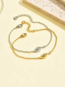 1pc 18K Gold Plated Stainless Steel Blue Evil Eye Pendant Bracelet, Crystal Inlaid Design, Charming Jewelry Lucky Accessory For Women - Blue Eyes Bracelet - View 4