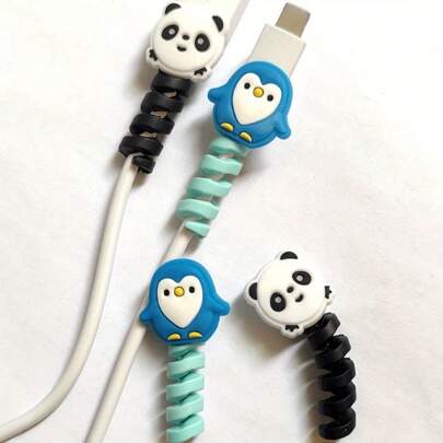 4pcs Cute Cartoon Animals Silicone Spiral Cable Protector For Data Cable. Earphone Organizing Tie. Easy To Operate