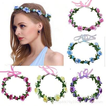1pc Bride Flower Wreath Headpiece, Romantic Boho Floral Crown Hairband For Wedding, Bridesmaids